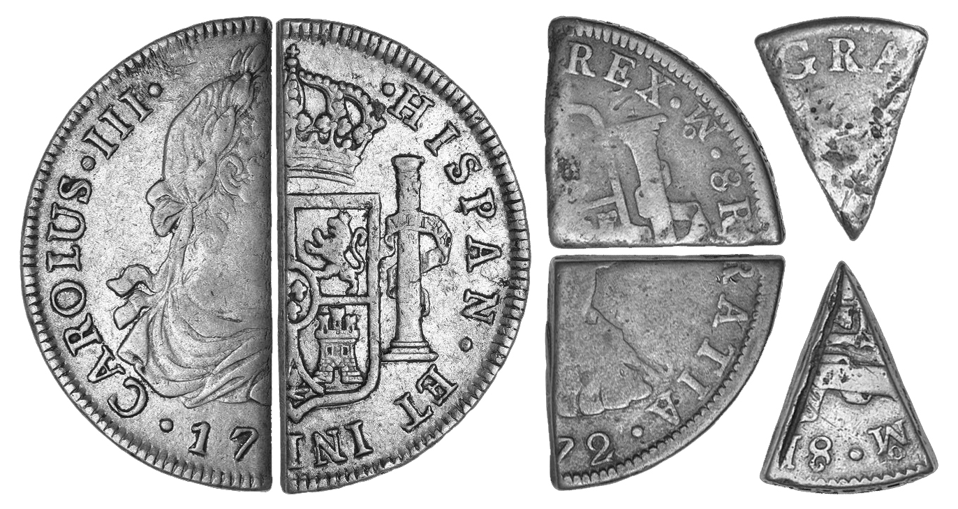 Обращения 18 века. Испанские монеты 16 века. Разрубленная монета. Деньги Испании 16 век. Монета Испания 17 век.